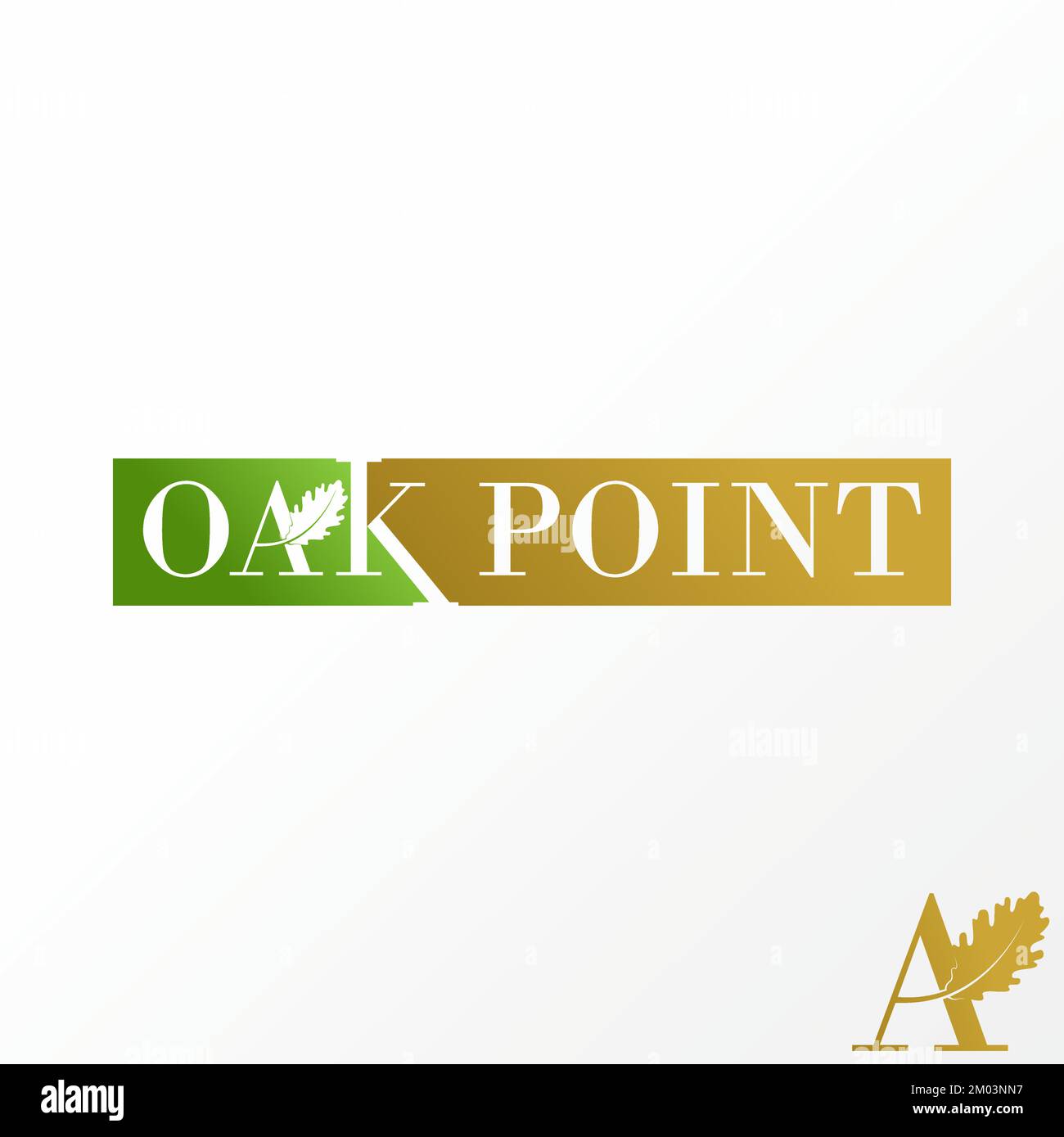 Logo design graphic concept creative abstract icon premium free vector stock unique letter or word OAK POINT serif font with leaf nature or botany Stock Vector