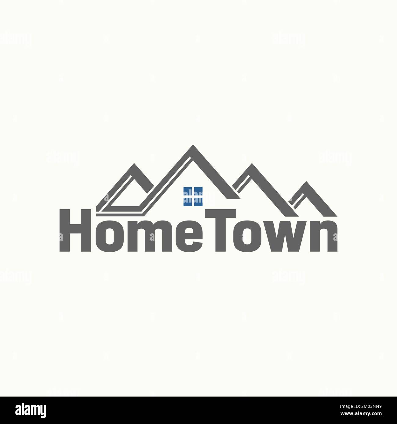word HOME TOWN sans serif font with four roof house window chimney creative premium graphic logo design abstract concept free typography or property Stock Vector