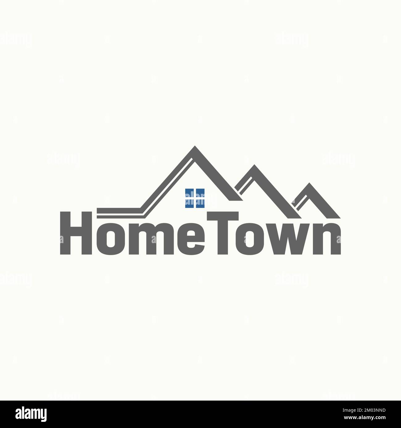 word HOME TOWN sans serif font with three roof house window chimney creative premium graphic logo design abstract concept free typography or property Stock Vector