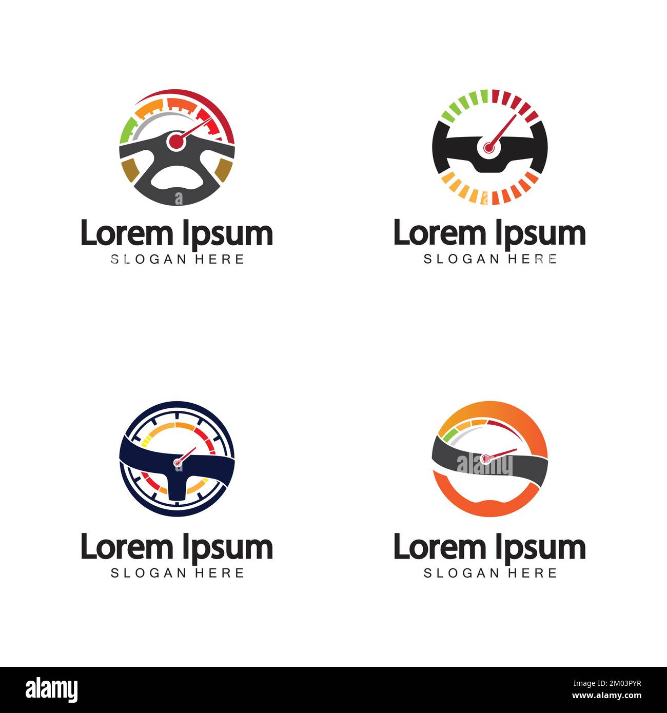 Steering Wheel and speedometer logo template. Driving school vector design. Stock Vector