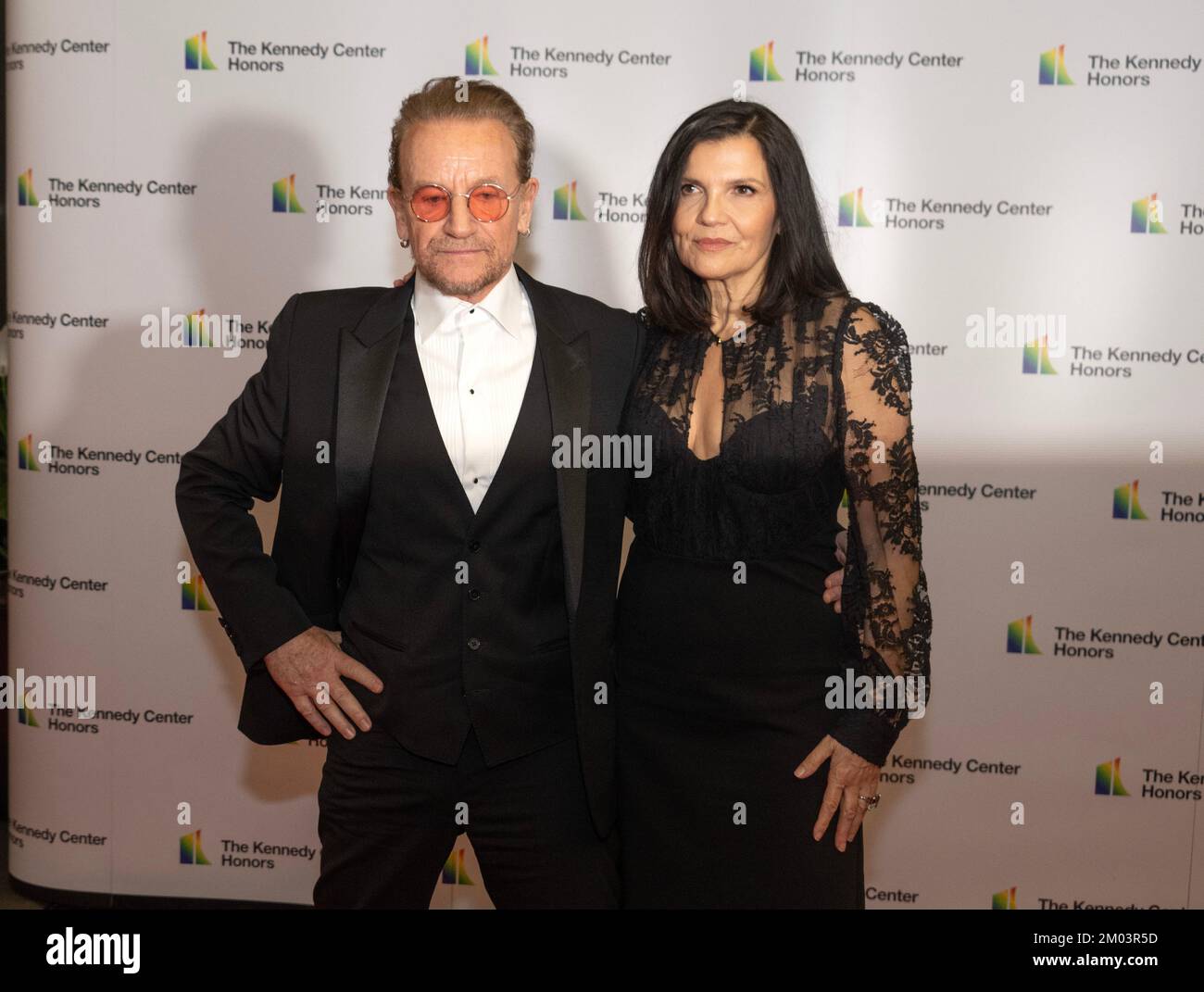 Washington DC, USA. 03rd Dec, 2022. Bono and his wife, Ali Hewson, arrive for the formal Artist's Dinner honoring the recipients of the 45th Annual Kennedy Center Honors at the Department of State in Washington, DC on Saturday, December 3, 2022. The 2022 honorees are: actor and filmmaker George Clooney; contemporary Christian and pop singer-songwriter Amy Grant; legendary singer of soul, Gospel, R&B, and pop Gladys Knight; Cuban-born American composer, conductor, and educator Tania León; and iconic Irish rock band U2, comprised of band members Bono, The Edge, Adam Clayton, and Larry Mullen Jr. Stock Photo