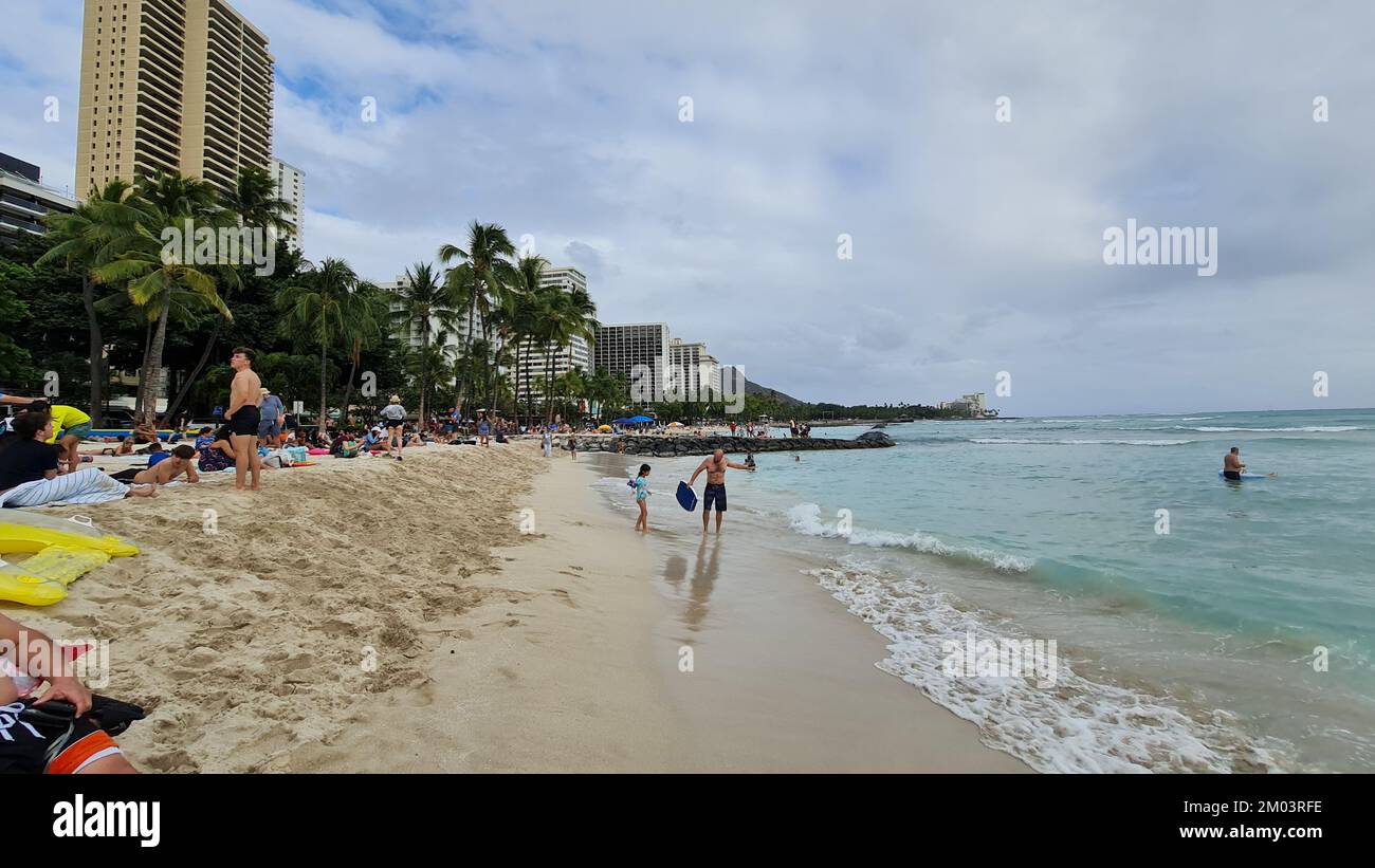 Aerial view of Waikiki Beach in Hawaii and Diamond Head Stock Photo - Alamy