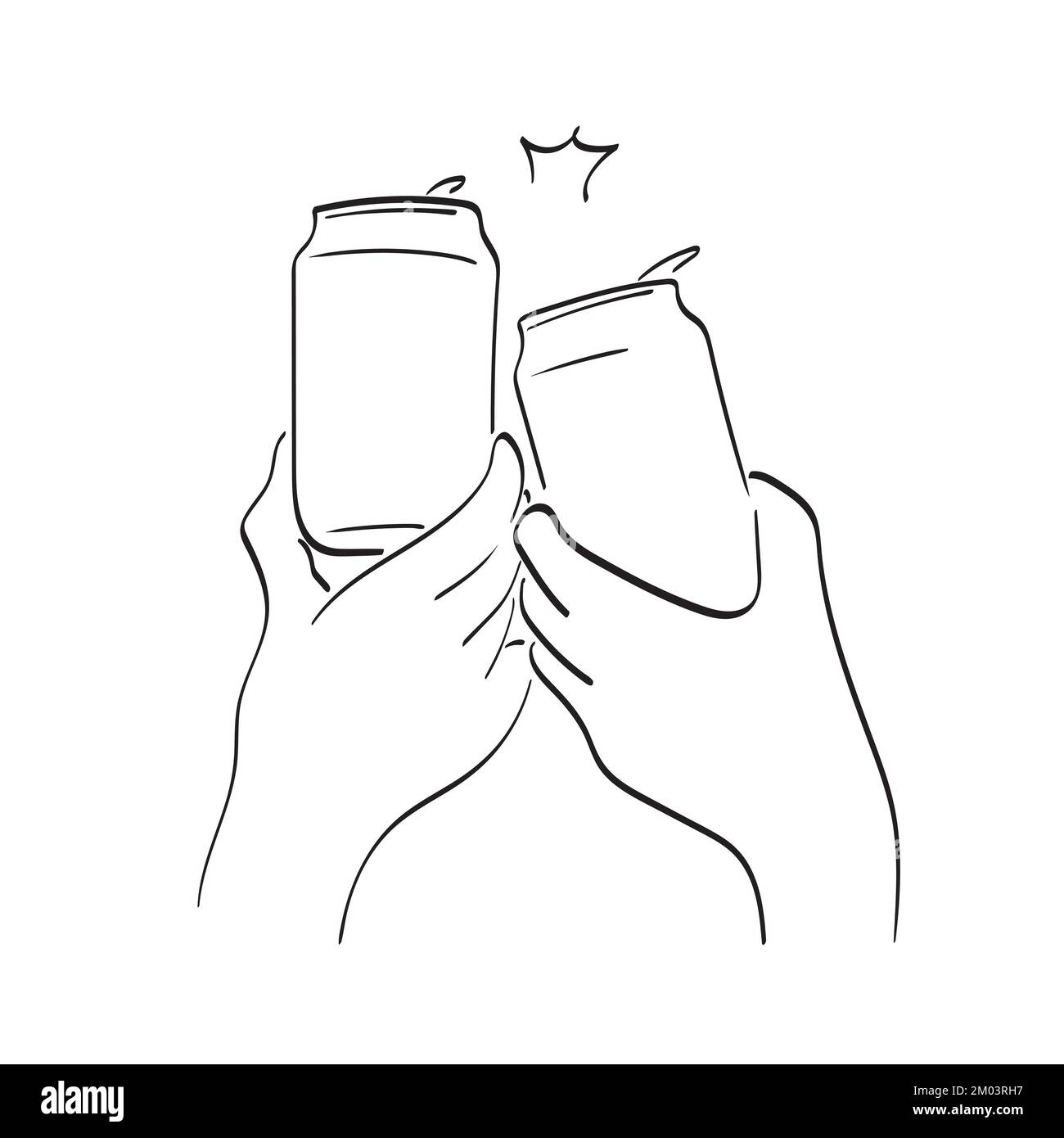 Two hands clinking beer cans illustration vector hand drawn isolated on