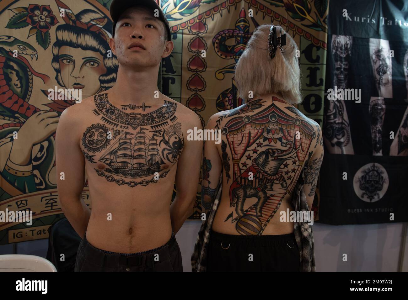 Bangkok, Thailand. 03rd Dec, 2022. People who are obsessed with tattoos, show their tattoos In