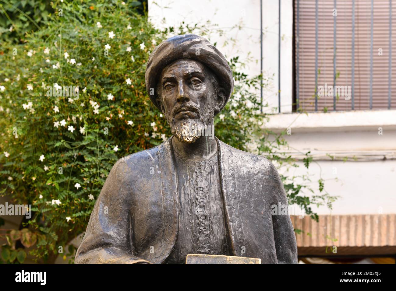 Bronze statue of Moshe Ben Maimon or Ben Maimonides, Jewish philosopher 1135-1204 in Cordoba in Spain. Stock Photo