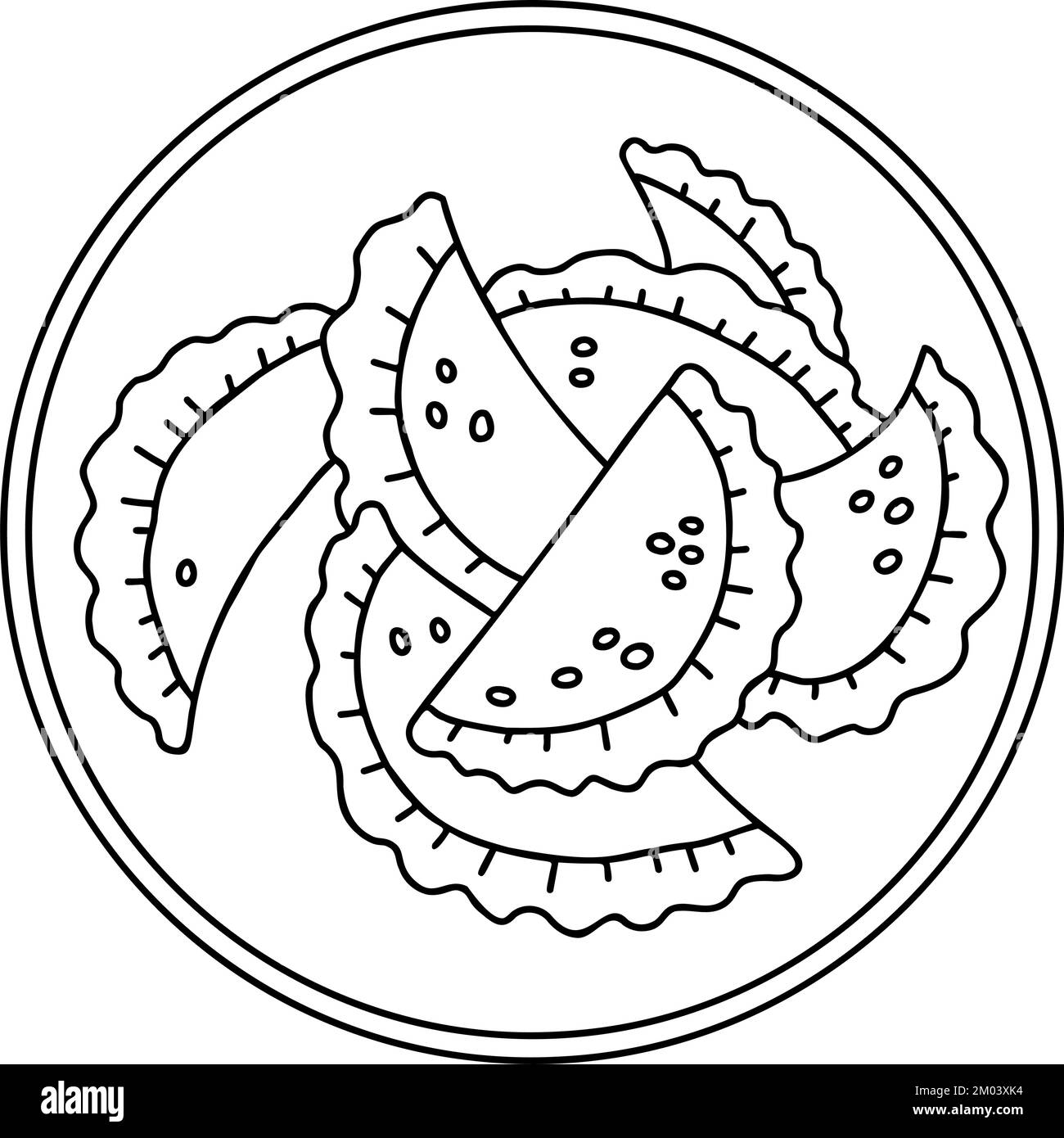 Mexican Empanadas. Vector linear hand drawing mexican food in doodle style. Latin American national dish for menu design, gastronomic recipes and book Stock Vector