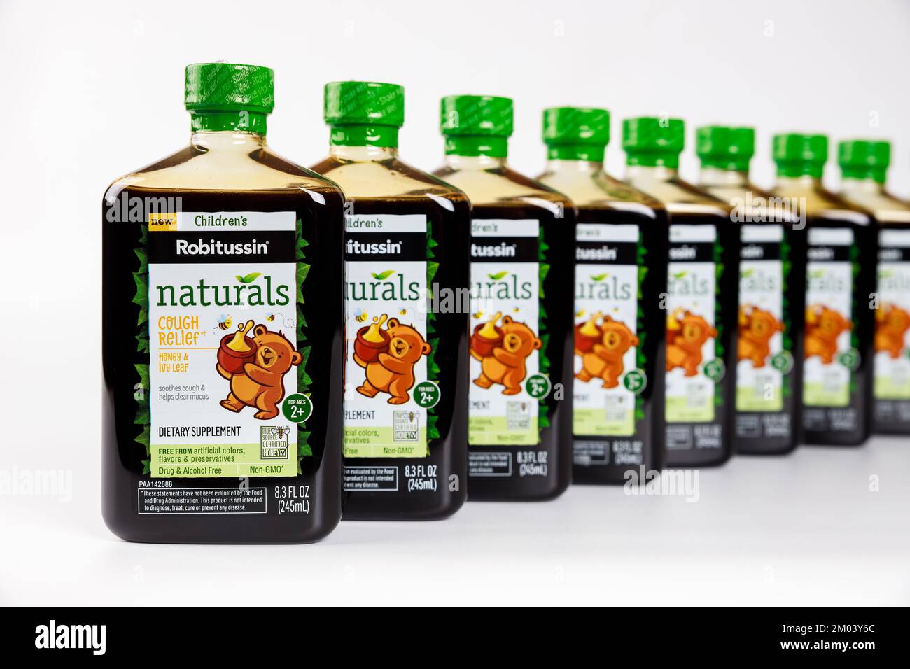 Childrens Robitussin syrup soothes cough and helps clear mucus Stock Photo Alamy