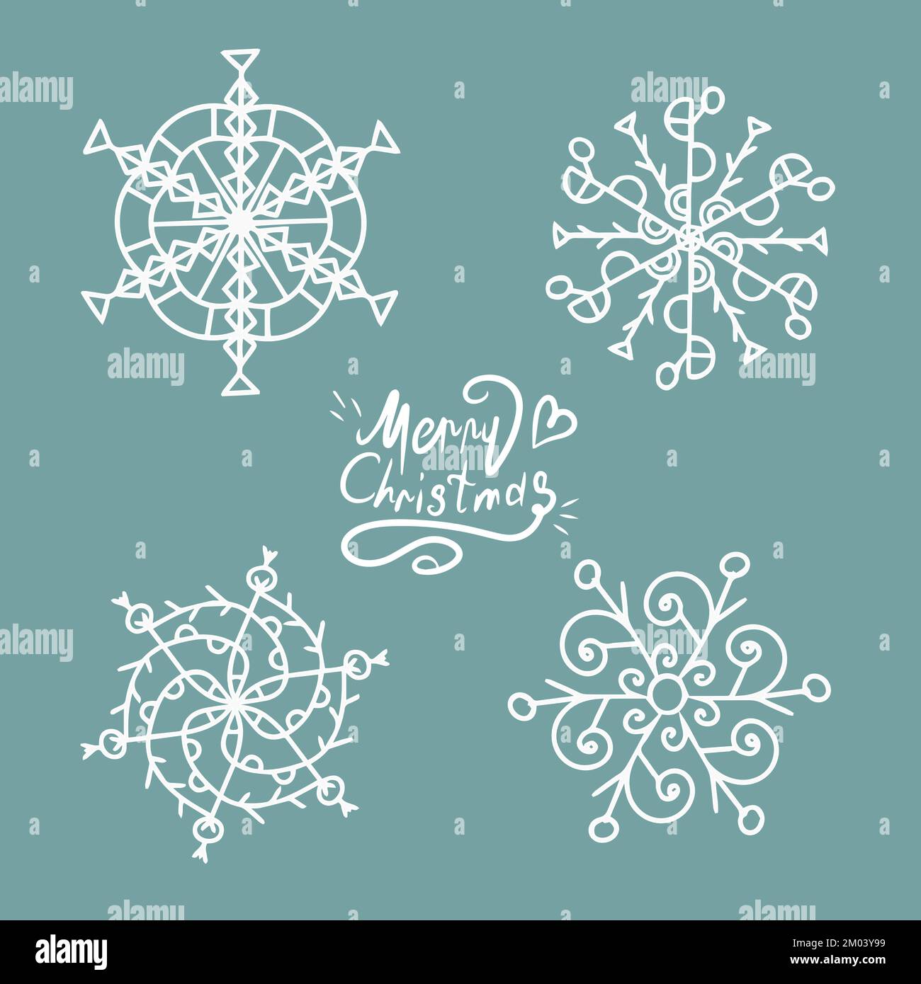 Set of white snowflakes for Christmas and New Year design. For postcard ...