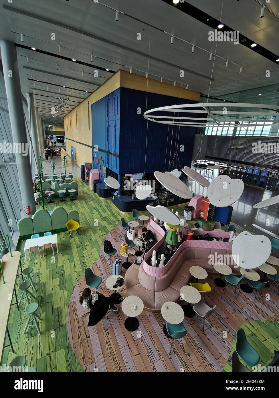 Modern colourful resting café for travellers on an international airport. Helsinki Vantaa finland Stock Photo