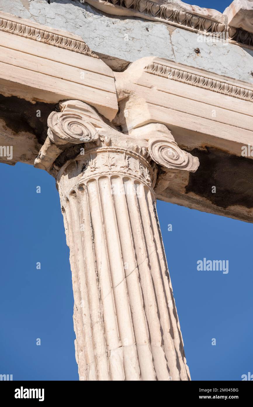 Column at the Erechtheion Temple, Acropolis, Athens, Greece, Europe Stock Photo