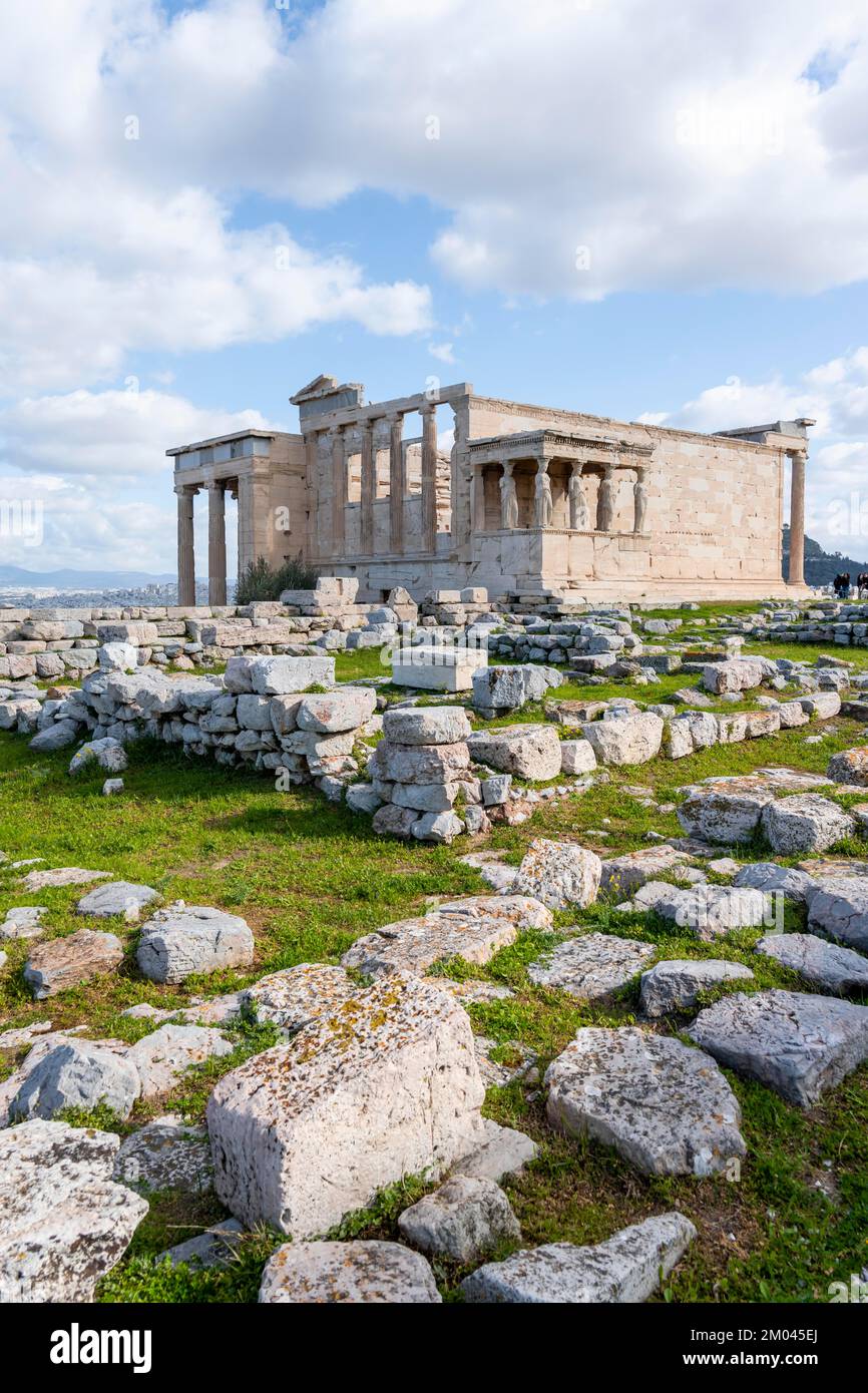 Erechtheion Temple with Caryatids, Caryatid Hall, Acropolis, Athens, Greece, Europe Stock Photo