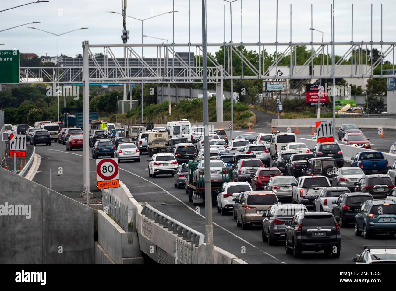 Traffic on motorway, North Shore, Auckland, North Island, New Zealand