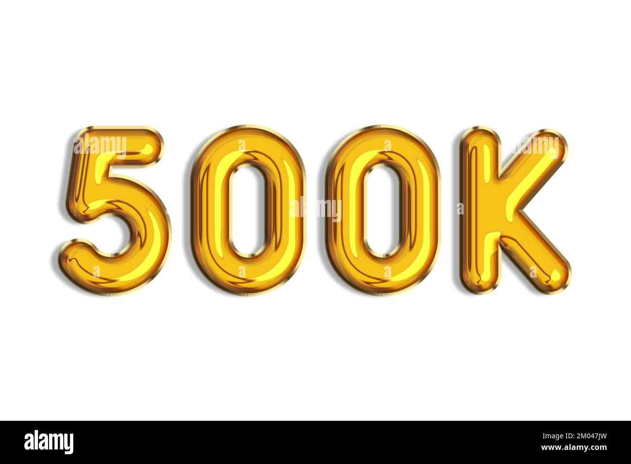 500 or five hundred. Banner, realistic 3d gold helium balloons, logo. Numbers isolated on white. Lettering. Graphic font, shiny text. Illustration for Stock Photo