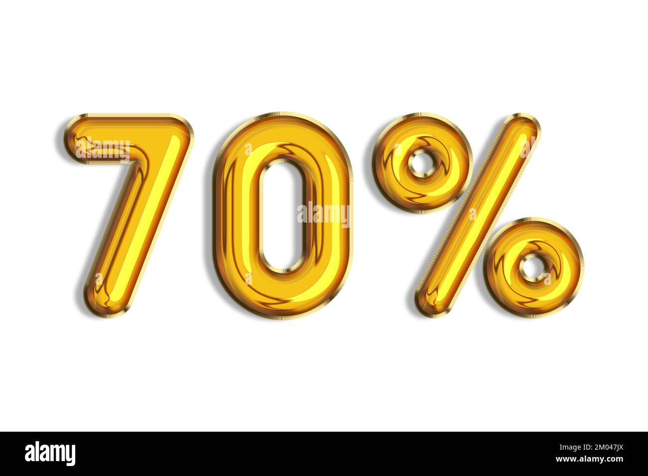 70% off discount promotion sale made of realistic 3d gold helium balloons. Illustration of golden percent symbols for selling poster, banner, ads. Num Stock Photo