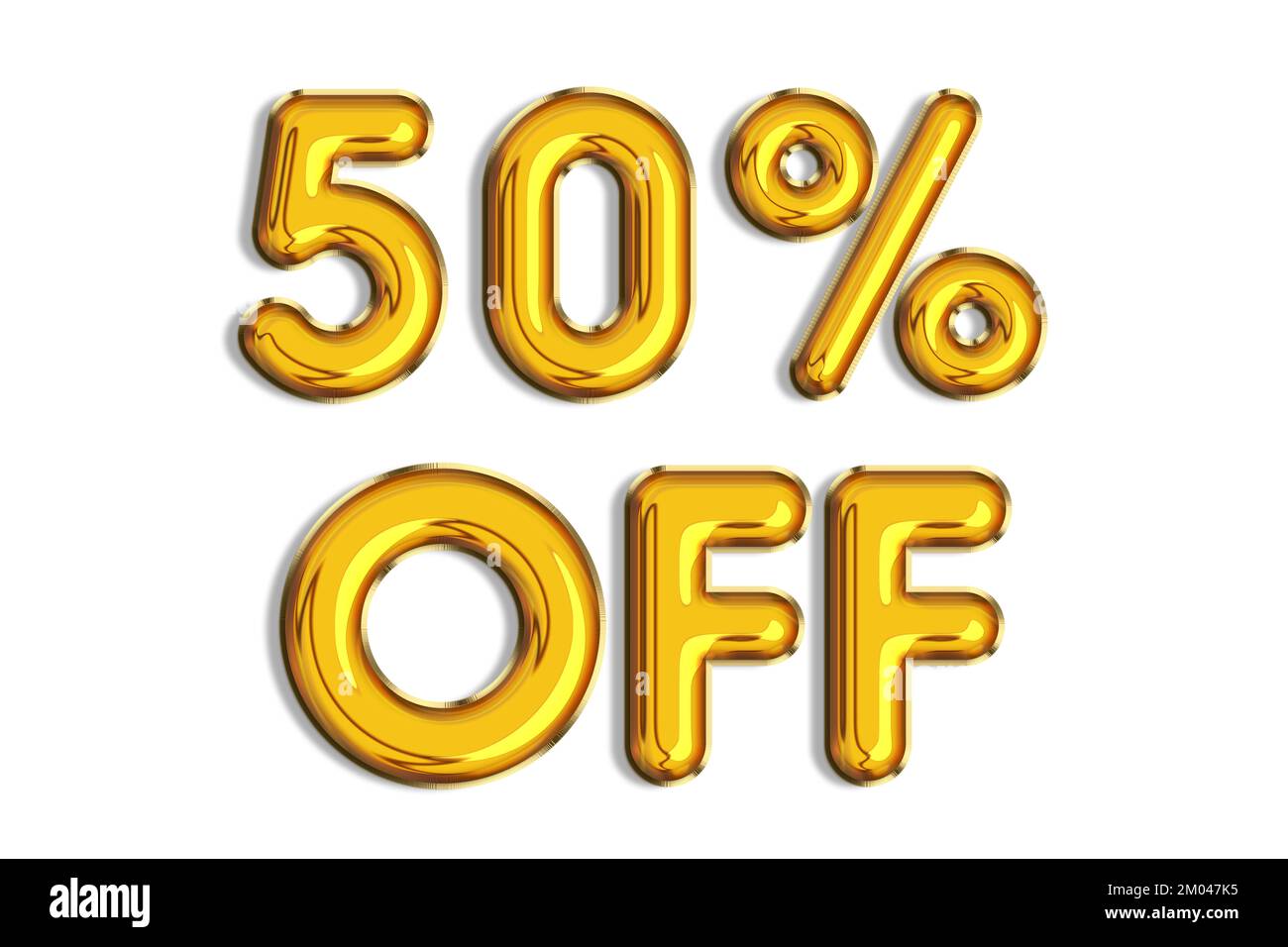 50% off discount promotion sale made of realistic 3d gold helium balloons. Illustration of golden percent symbol for selling poster, banner, ads, shop Stock Photo
