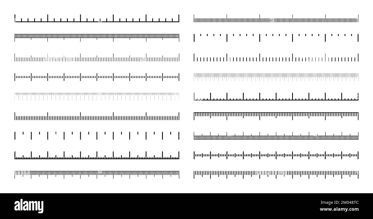 Various measurement scales with divisions. Realistic scale for