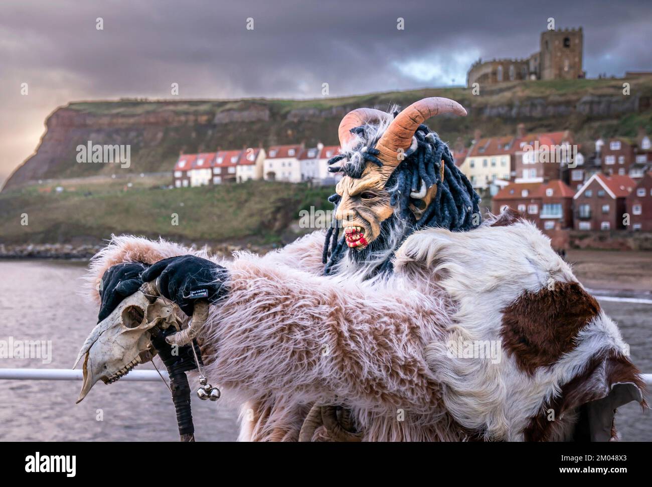 A participant during the Whitby Krampus Run street parade in Whitby ...