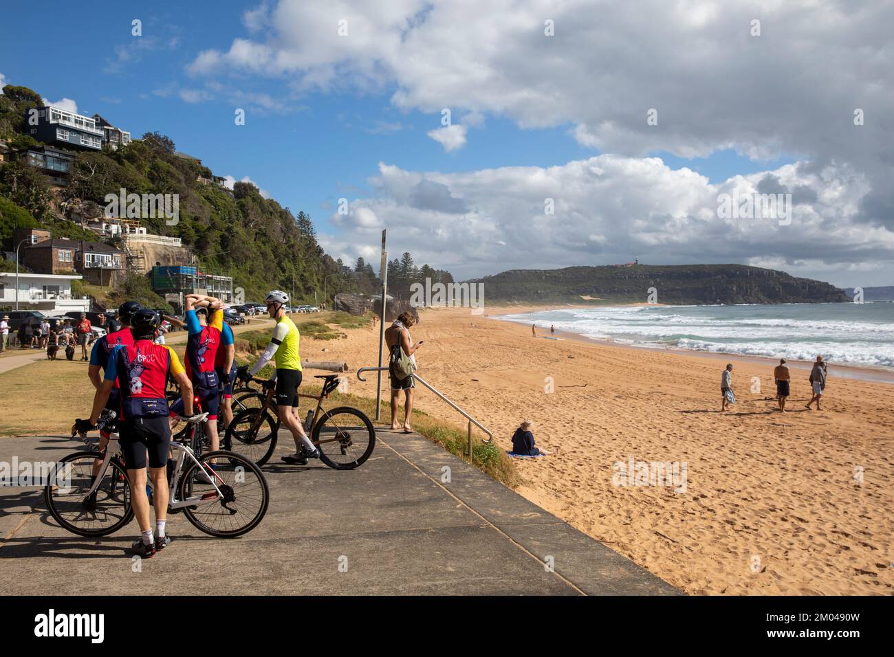 Male friends with their bicycles on a Sunday bike ride to Palm Beach in Sydney , NSW,Australia