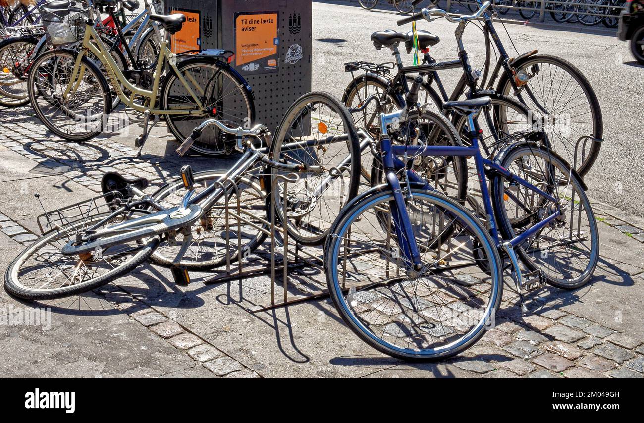 Bicycle parking on city street, Copenhagen, Denmark - 3rd of March 2012 Stock Photo