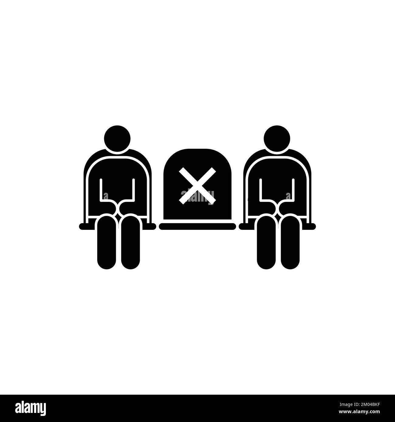 Maintain social distance do not sit sign icon. Don't use seat symbol pictogram. Stock Vector