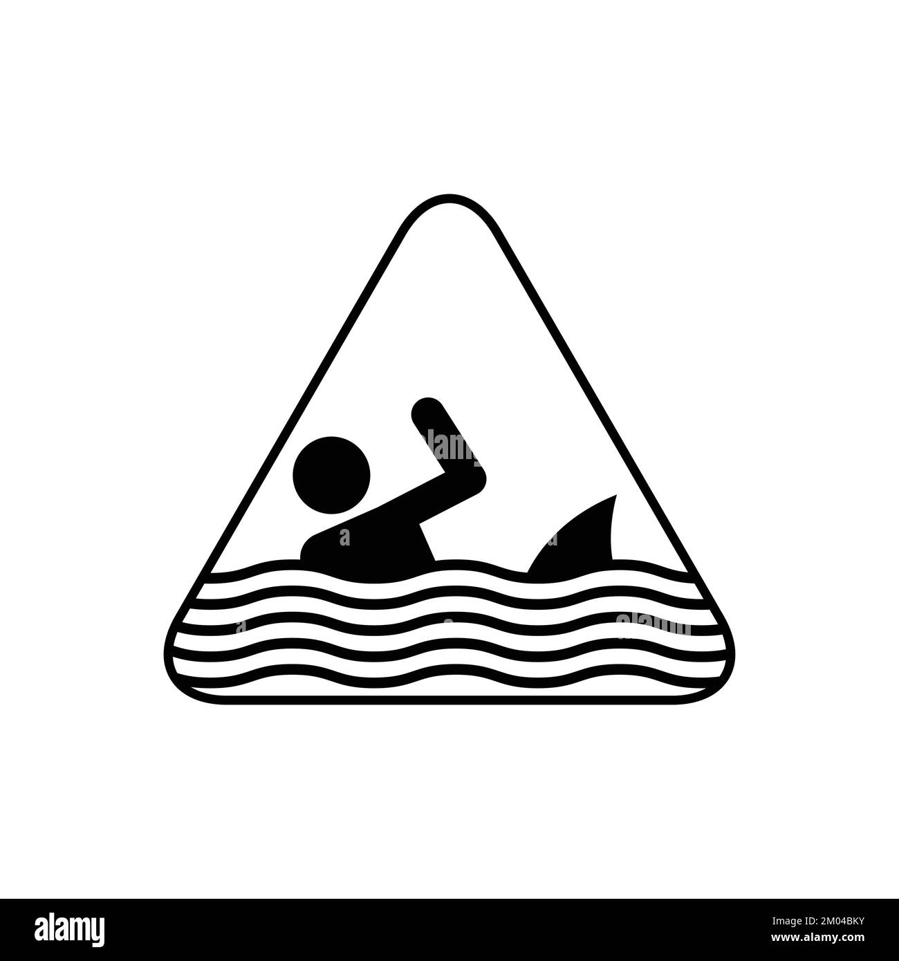 Beware sharks attack warning sign vector symbol. Swimmer attacked by shark warning symbol. Stock Vector