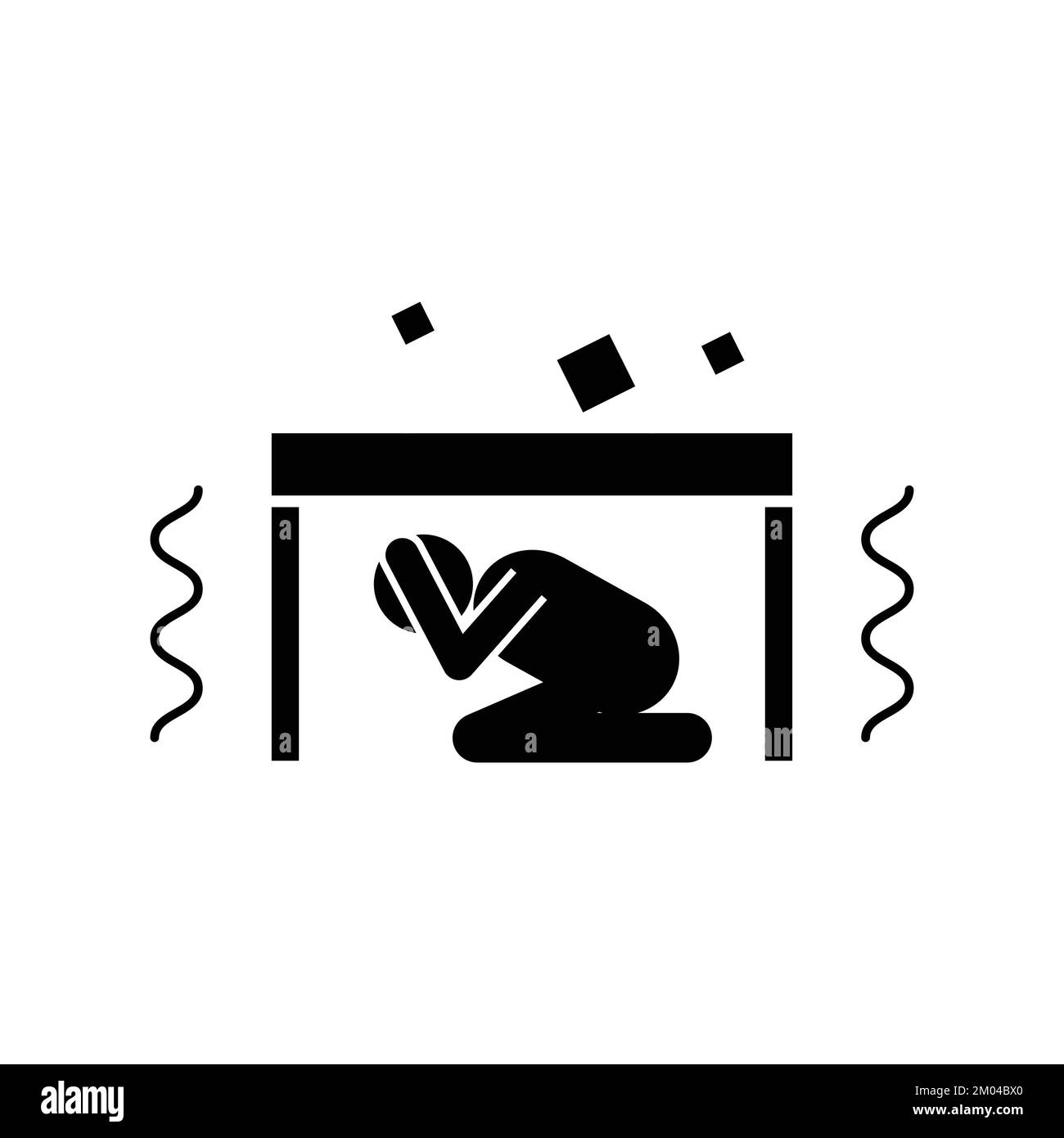 Man hiding under table during earthquake icon vector symbol. Stock Vector