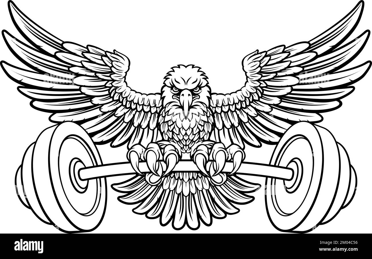 Bald Eagle Hawk Weight Lifting Mascot And Barbell Stock Vector Image