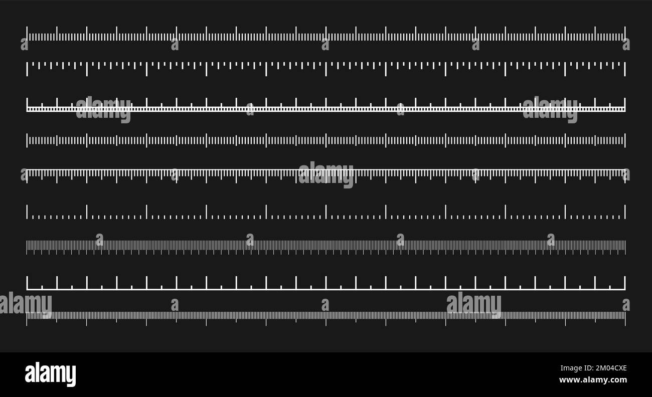 Various measurement scales with divisions. Realistic white scale for