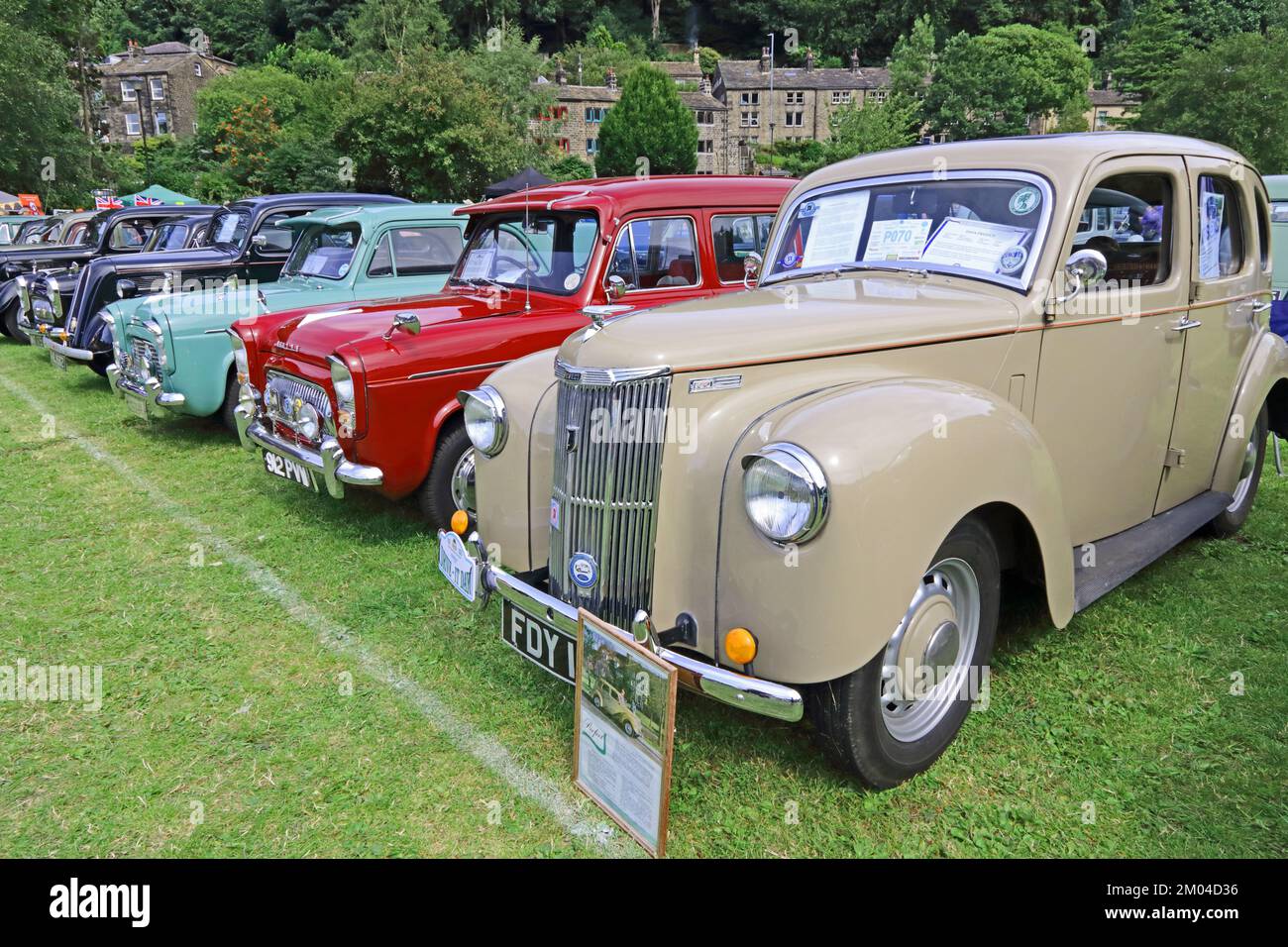 Row of 1950's Ford saloon cars at car show Stock Photo