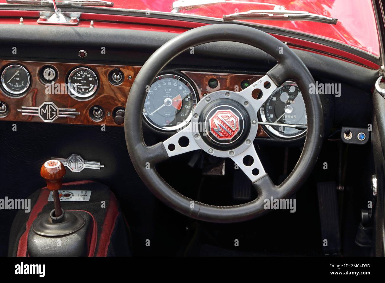 Steering wheel and dashboard of MG Midget sportscar Stock Photo