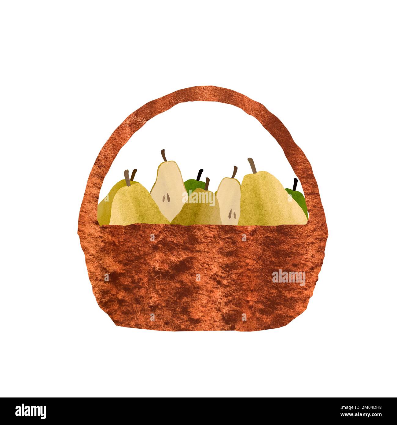 Pear green yellow basket brown watercolor collage Stock Photo - Alamy