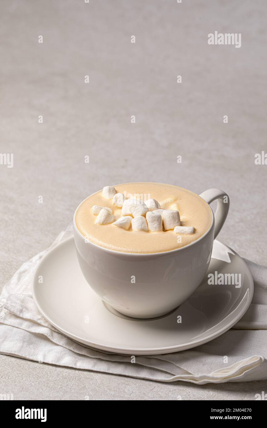 Cup of cappuccino coffee with marshmallows Stock Photo