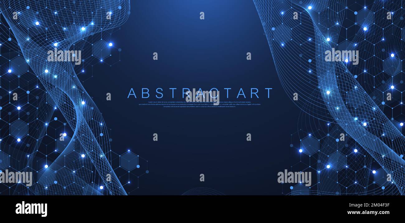 Technology abstract lines and dots connect background with hexagons ...
