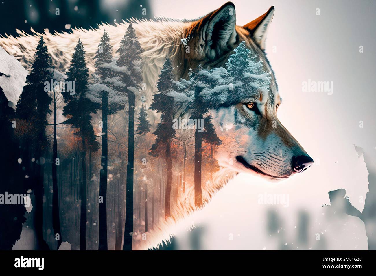 Double exposure image of a wolf and the winter forest Stock Photo - Alamy