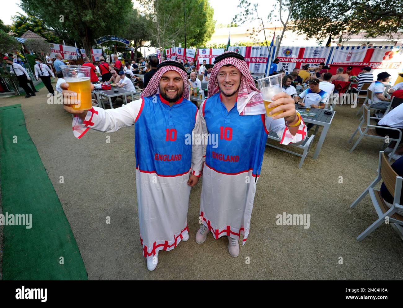 England fans Tom Egerton (left) and Tom King (right), at the Cabana Hop