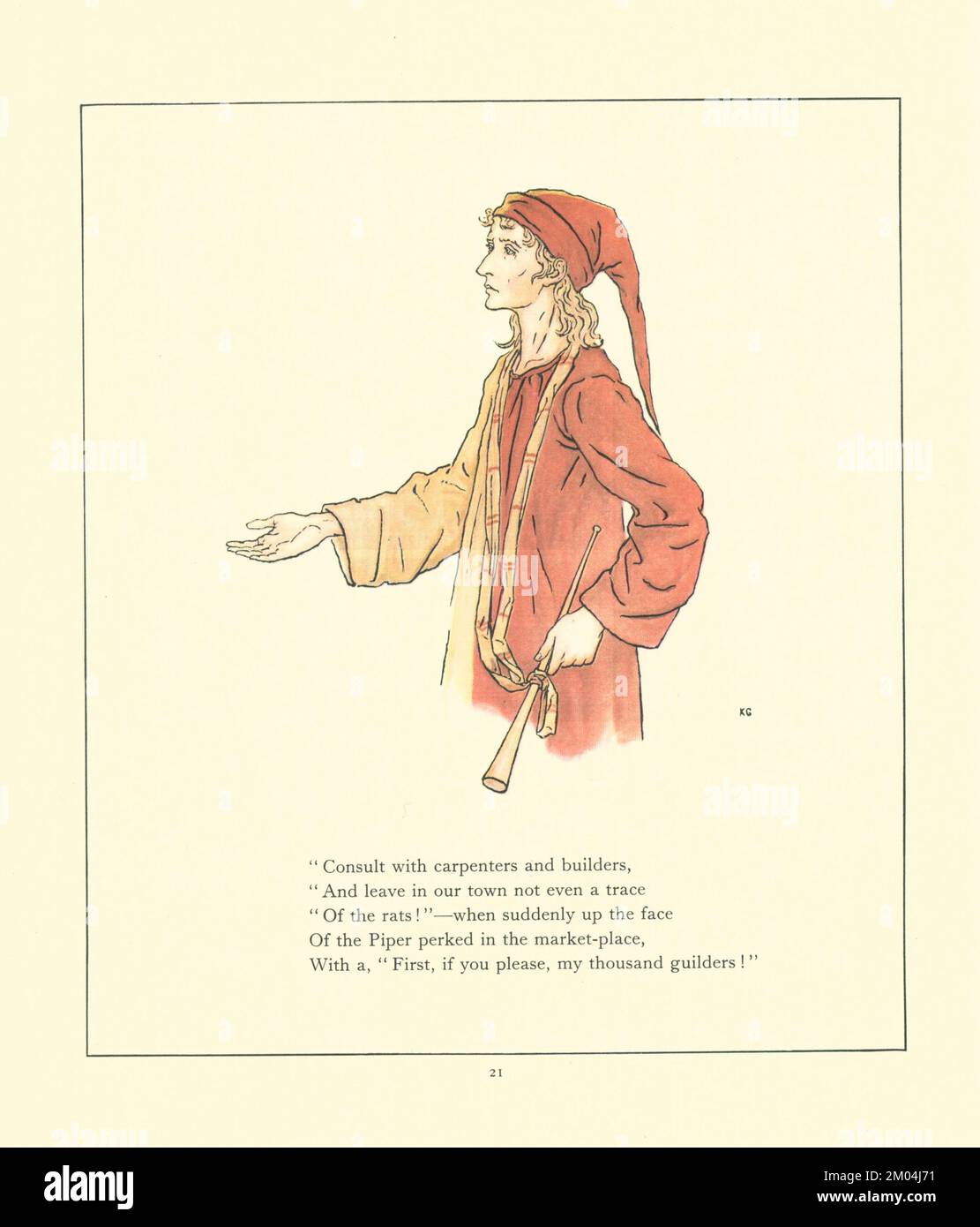 And leave in our town not even a trace Illustrated by KATE GREENAWAY (1846-1901) English artist and writer. for The Pied Piper of Hamelin by Robert Browning, 1812-1889 Published by Warne in 1910 Stock Photo
