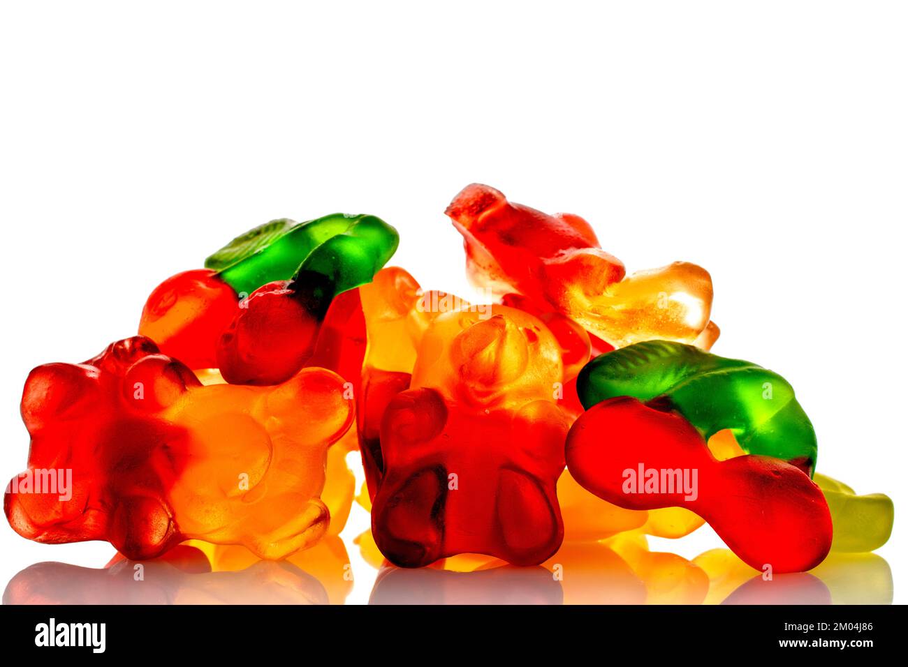 Several gummy bears, macro, isolated on white background. Stock Photo