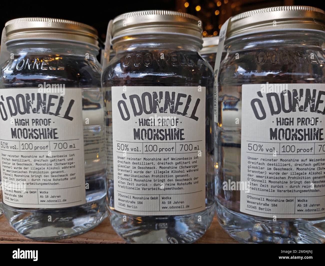 O Donnell high proof moonshine vodka jars Stock Photo Alamy