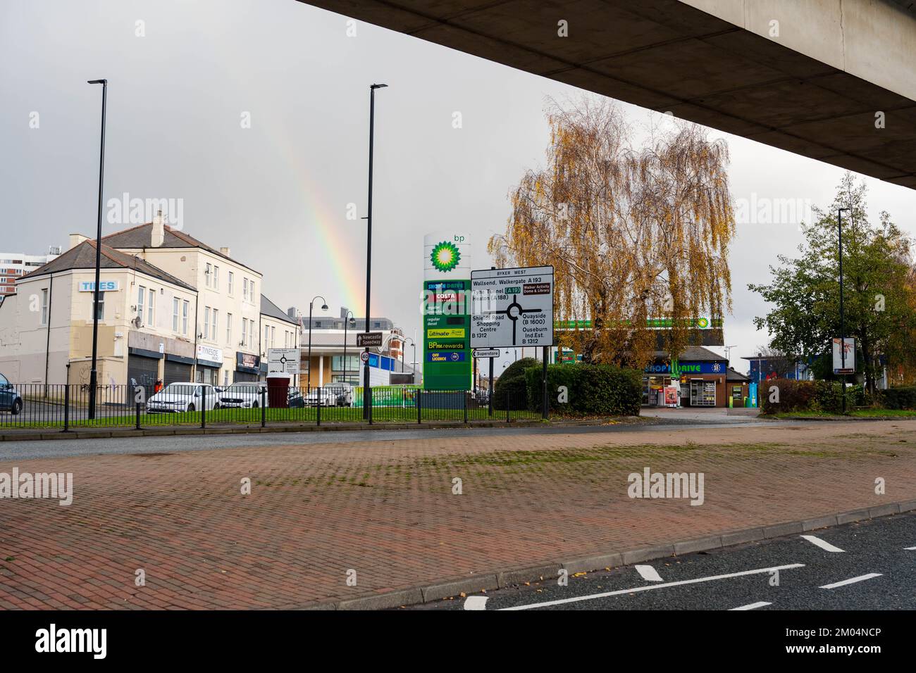 A rainbow by the BP garage at the bottom of Shields Road, Byker