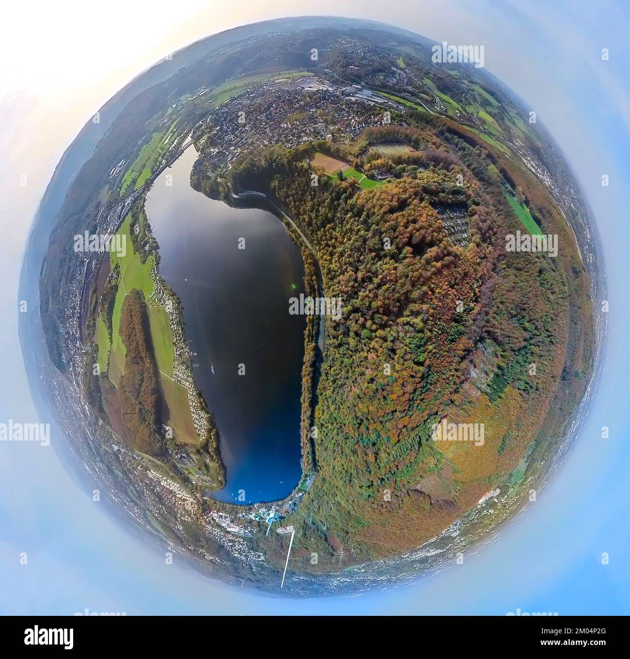 Aerial photo, Harkortsee, camping site, forest Harkortberg, autumn