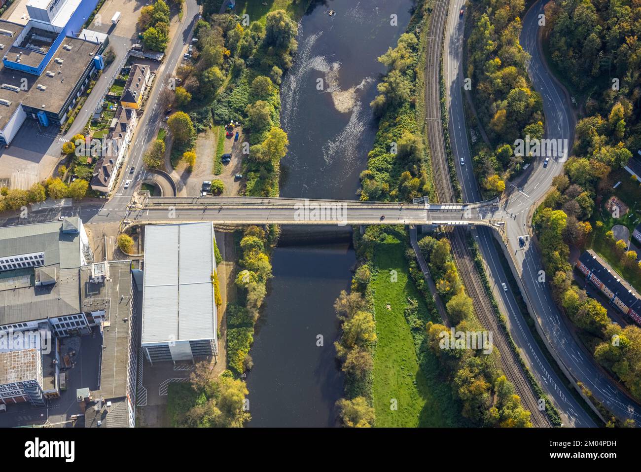 Aerial view, Overwegbrücke Ruhrbrücke Grundschötteler Straße, river ...