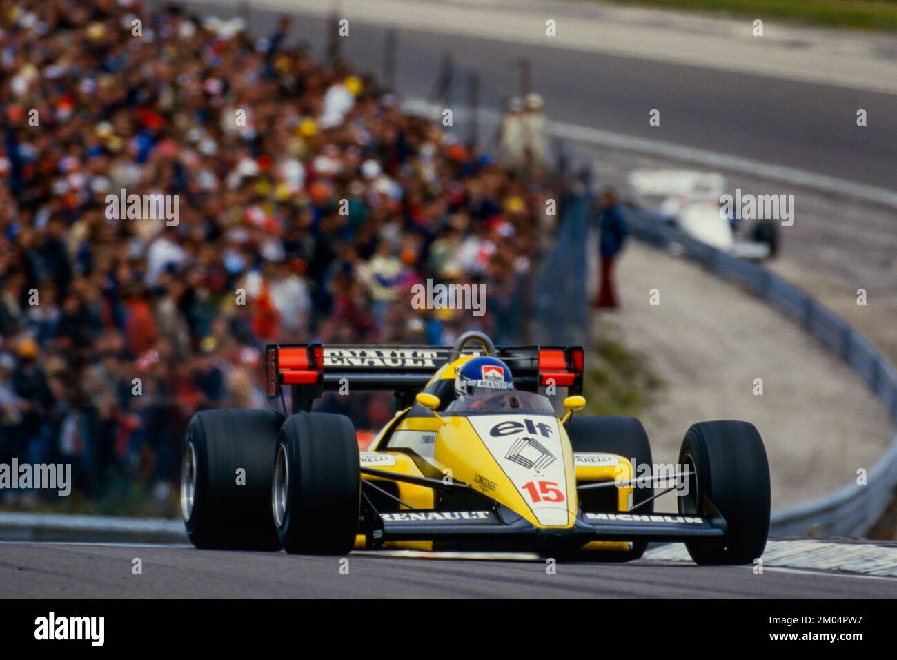 15 Tambay Patrick (fra), Equipe Renault Elf, Renault RE50, action during the French Grand Prix 1984, 5th round of the 1984 FIA Formula 1 Season, on the Circuit de Dijon-Prenois, from May 18 to 20, 1984 in Dijon, France - Photo Gilles Levent / DPPI Stock Photo