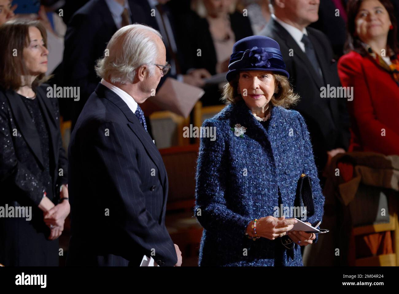 King Carl Gustaf and Queen Silvia during the installation service for the new Archbishop Martin Modéus held at Uppsala Cathedral in Uppsala, Sweden De Stock Photo