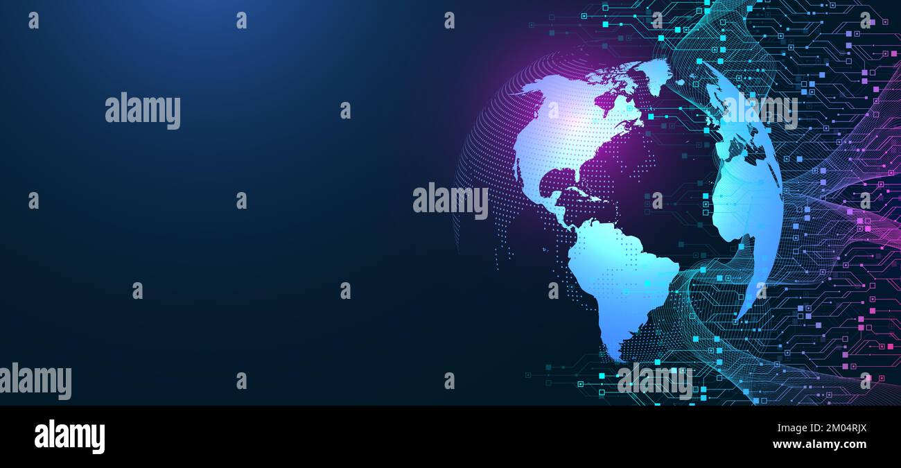 Global network connection illustration. World map point and line ...