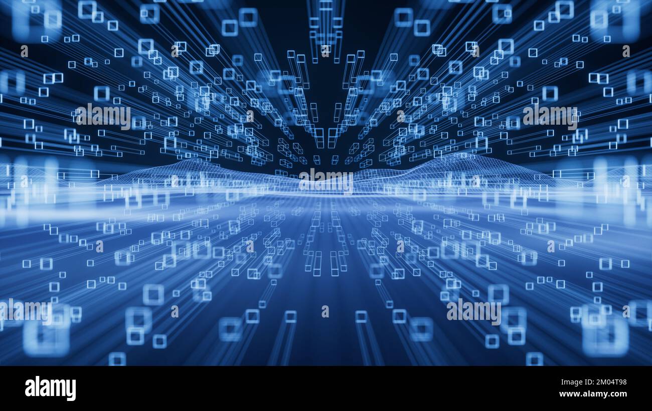 Digital space with glowing lines, 3d rendering. Digital drawing Stock ...