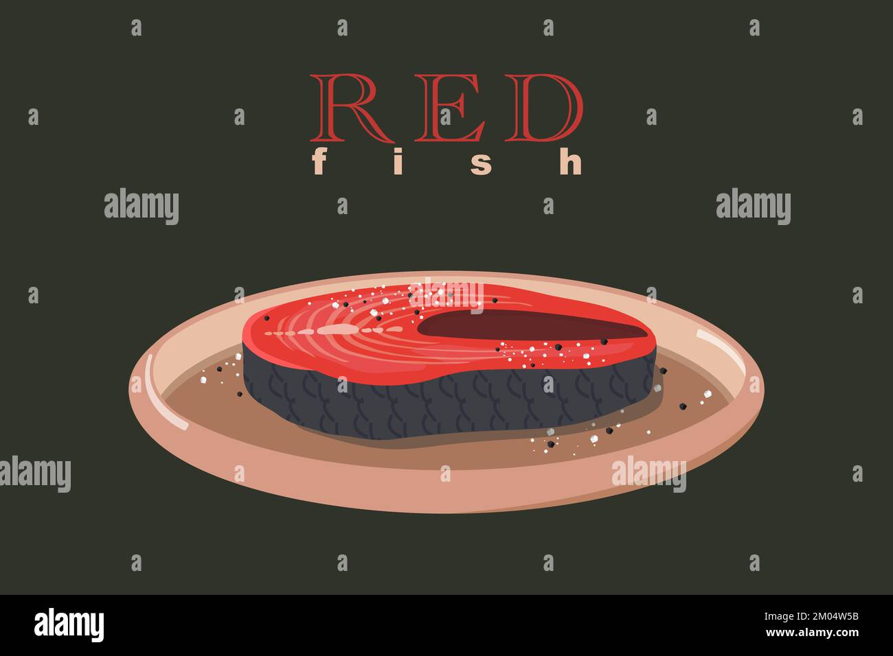 Steak of red fish salmon for sushi food menu vector illustration ...