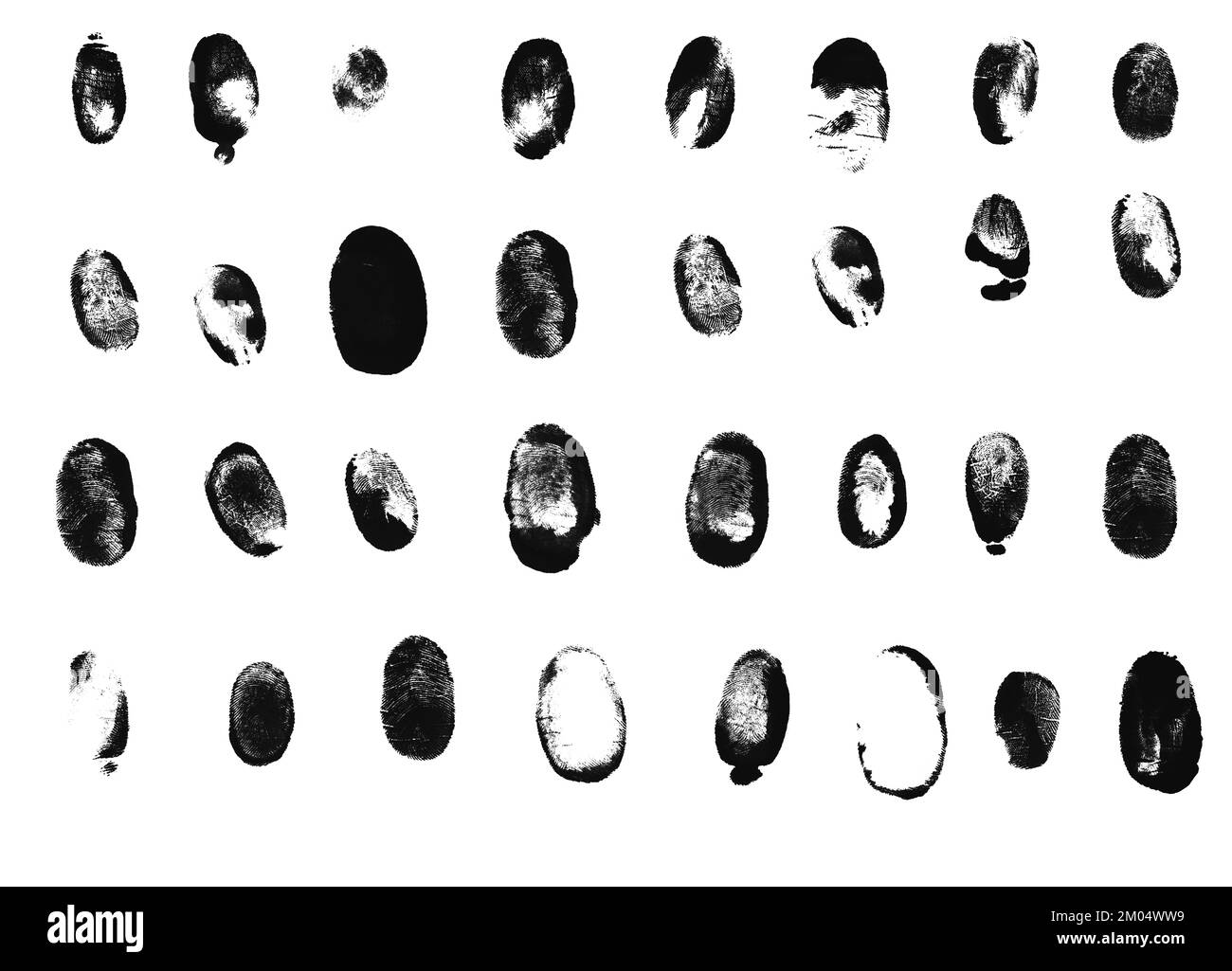 33 different Fingerprints, Texture Fingerprints, texture black and white Stock Photo