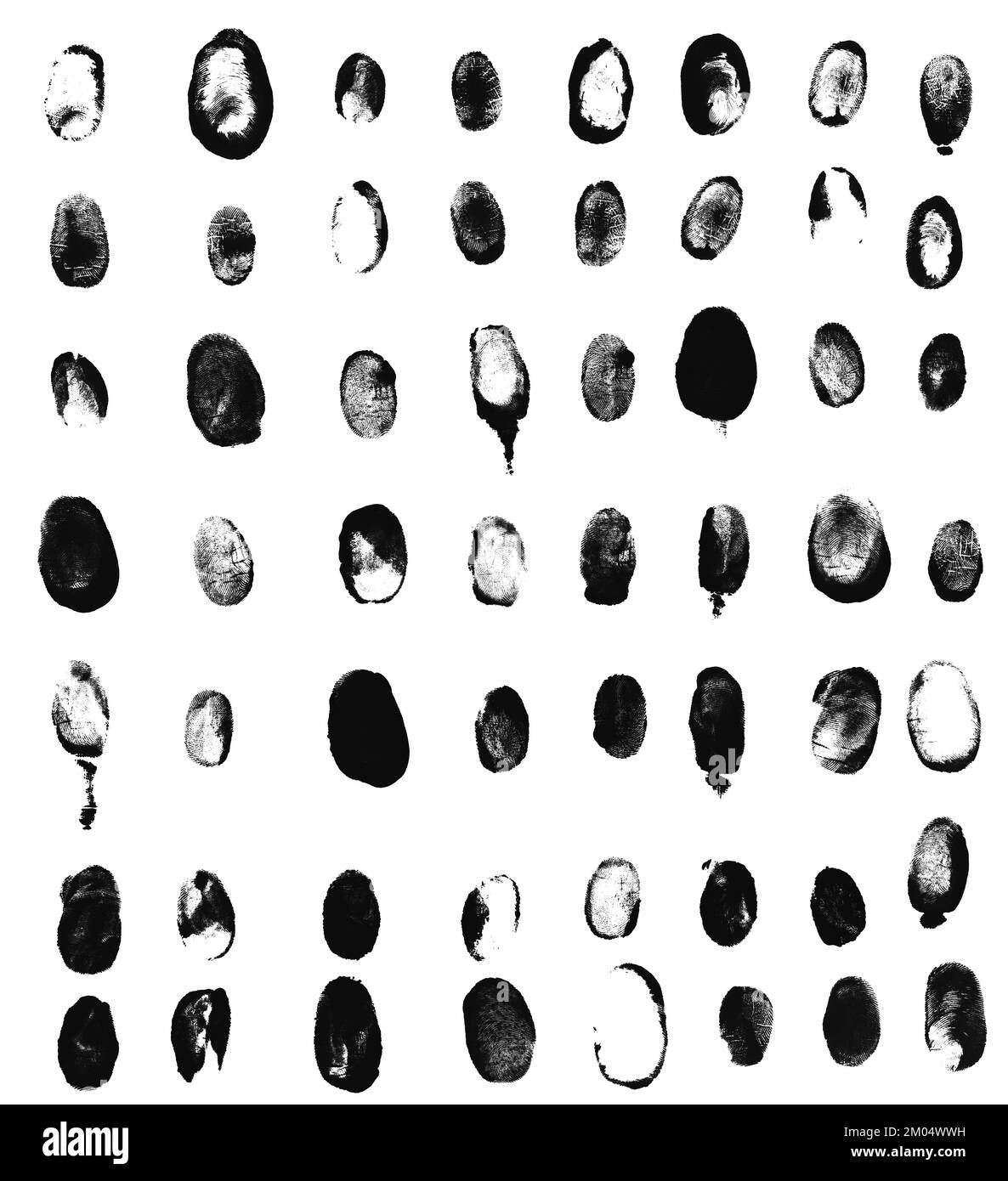 56 different Fingerprints, Texture Fingerprints, texture black and white Stock Photo