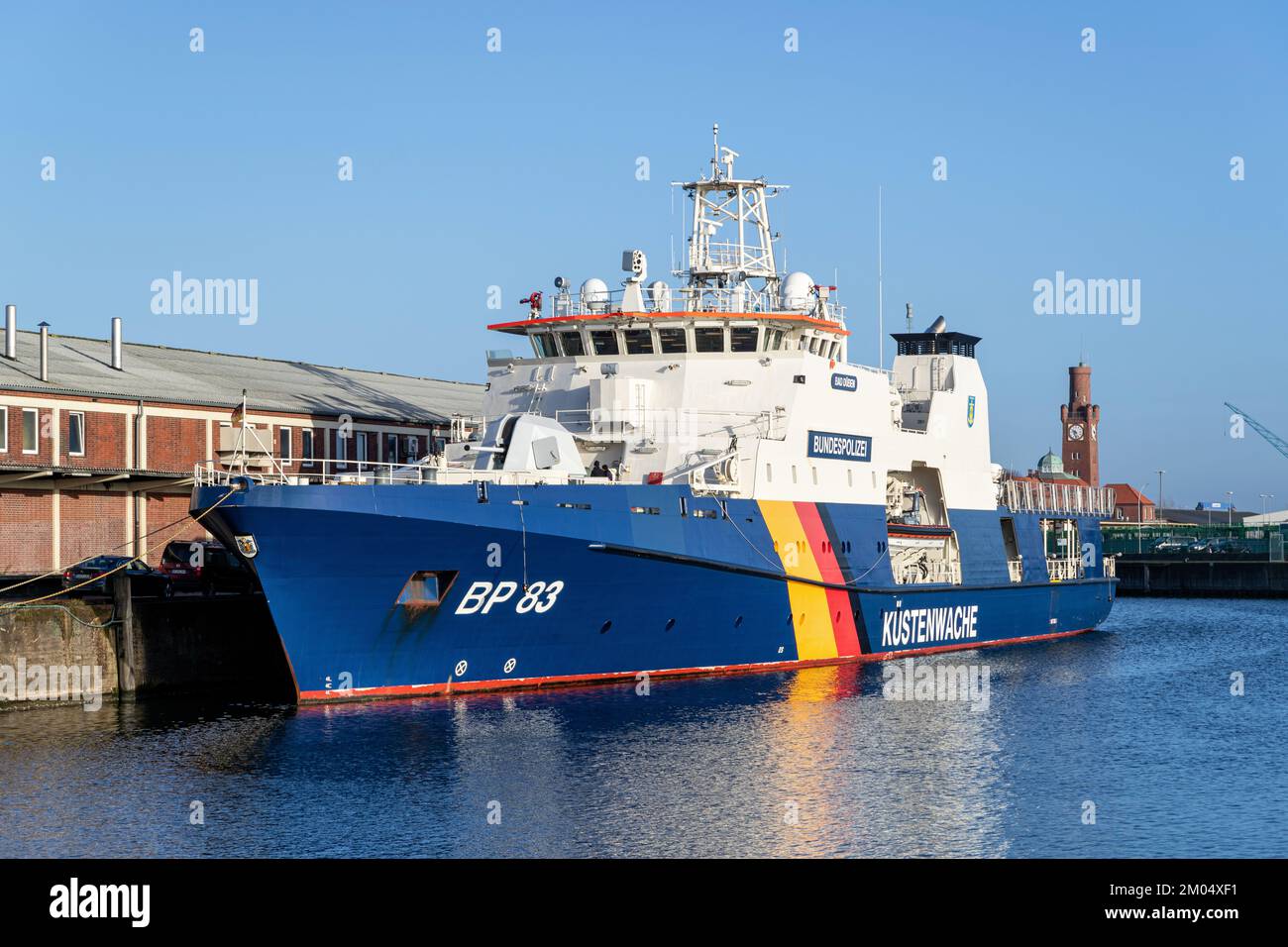 German Federal Police boat BP 83 BAD DÜBEN in the port of Cuxhaven, Germany Stock Photo