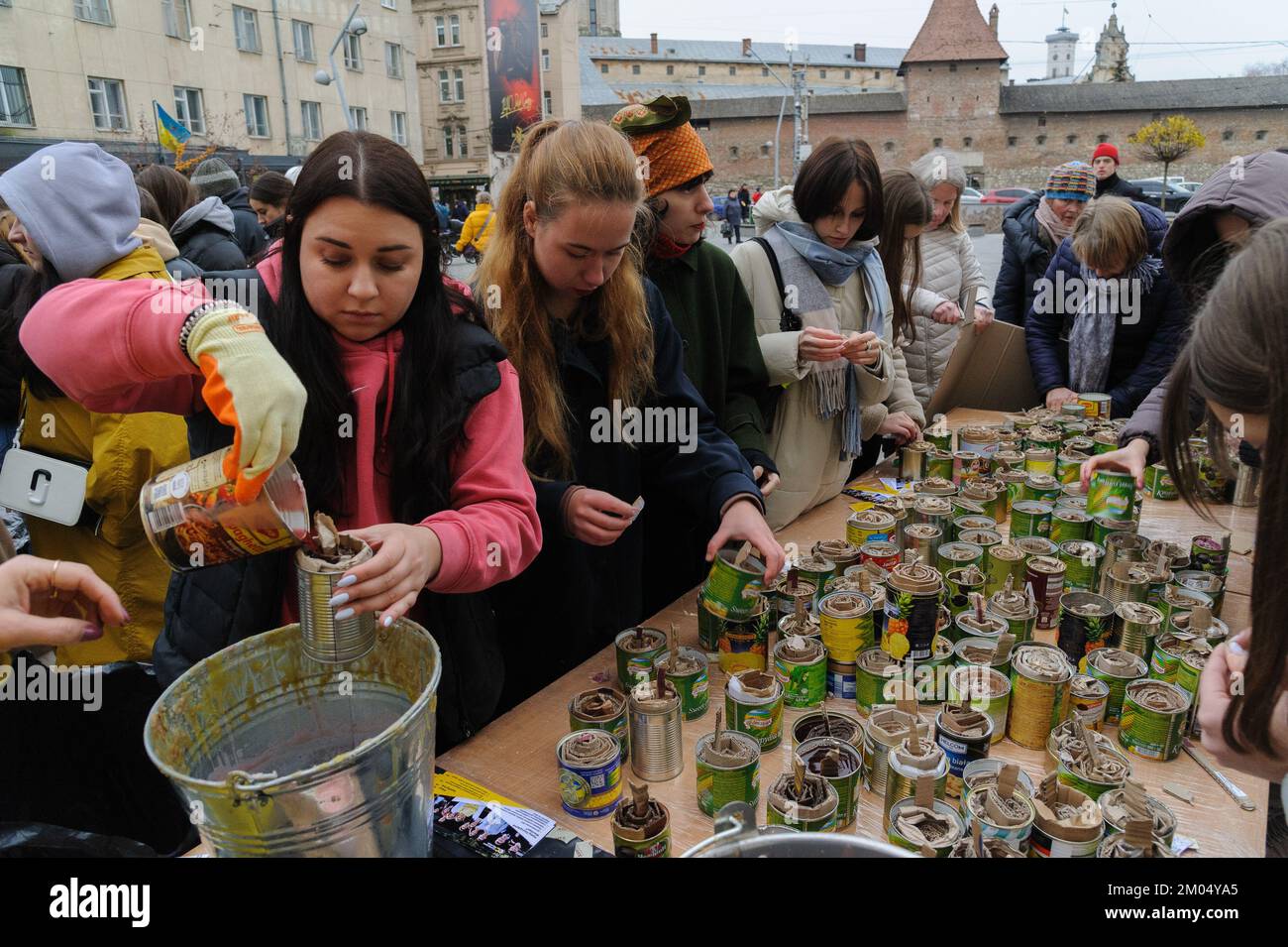 Lviv, Ukraine 14 November 2022. Ukrainian volunteers make trench